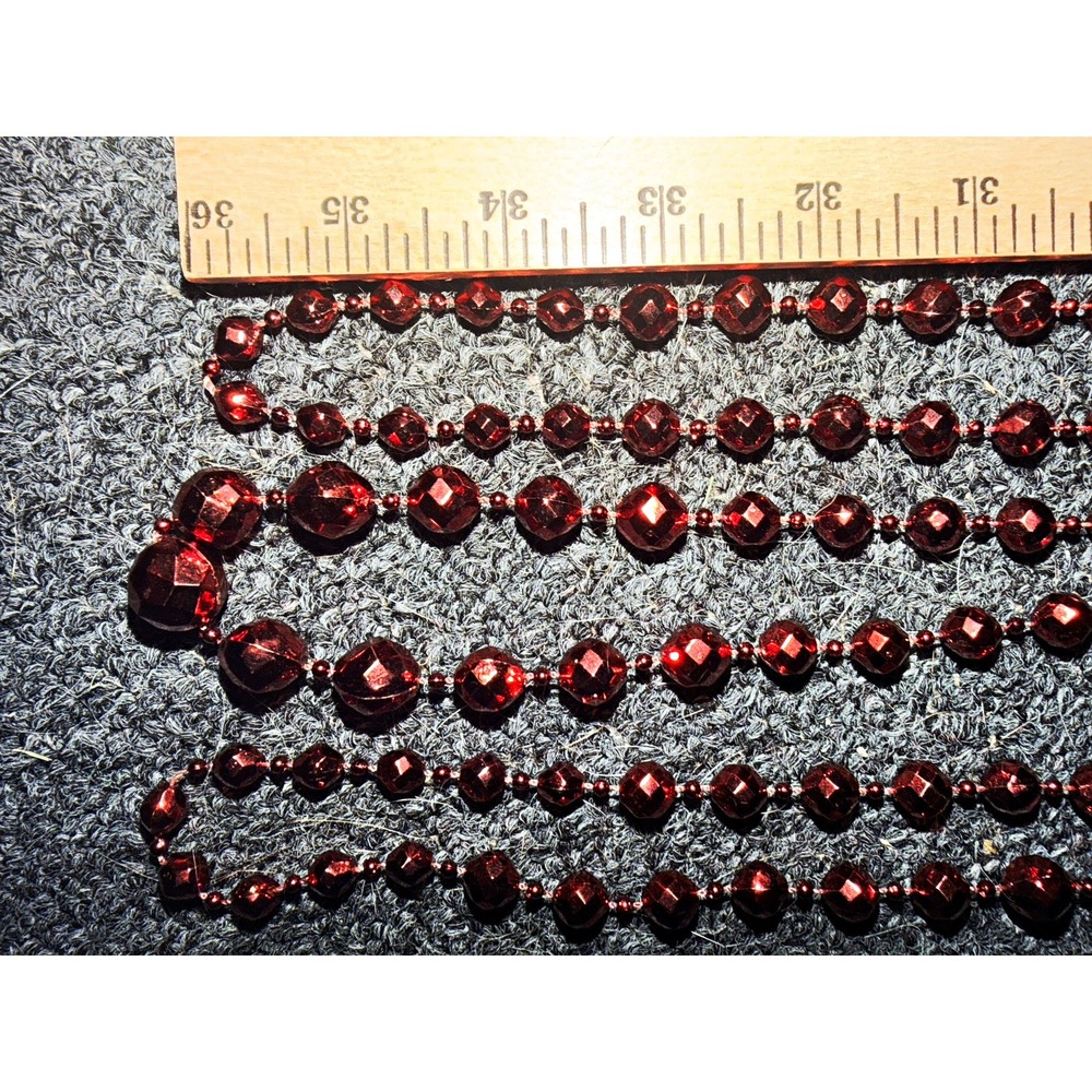 18 Ft Red Faceted Beaded Christmas Garland Plastic Holiday Tree Decor